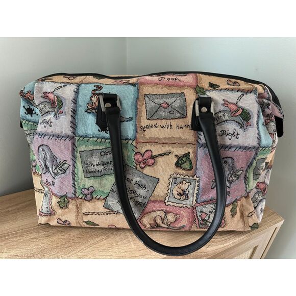 Vintage Disney Winnie the Pooh Tapestry Patchwork Duffle Bag Weekender Luggage - Picture 9 of 14
